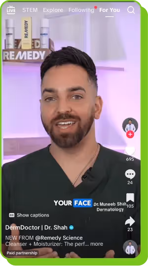DermDoctor Dr. Shah shares skincare tips in TikTok clip promoting Remedy Science cleanser.