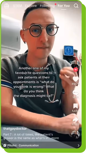 Thatgaydoctor gives patient communication tips on TikTok as a healthcare influencer.