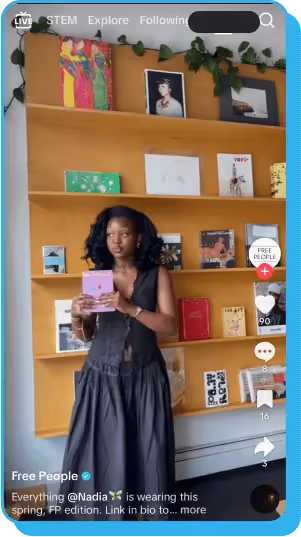 Woman in black dress promoting a book in a TikTok influencer marketing video for Free People.