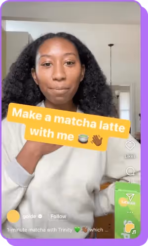 woman making matcha latte in kitchen in Golde how-to video