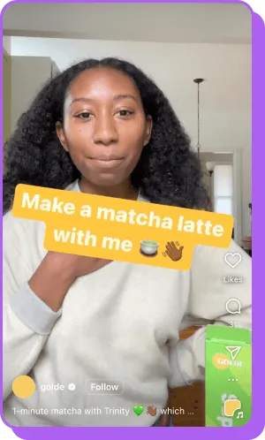 woman making matcha latte in kitchen in Golde how-to video