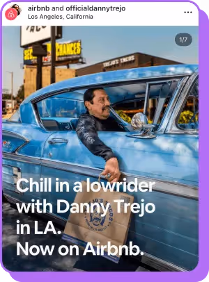 Danny Trejo cruising in classic lowrider for Airbnb LA promo