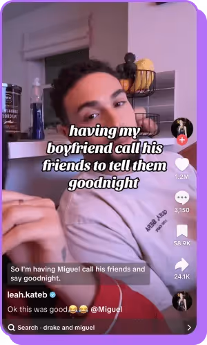 Man in light sweatshirt sitting on bed with overlay text about calling friends goodnight