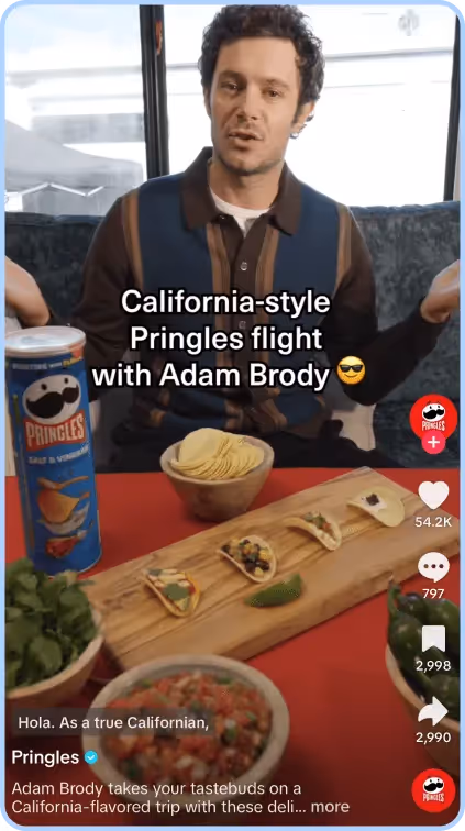 Adam Brody presenting Pringles flight in TikTok brand collaboration