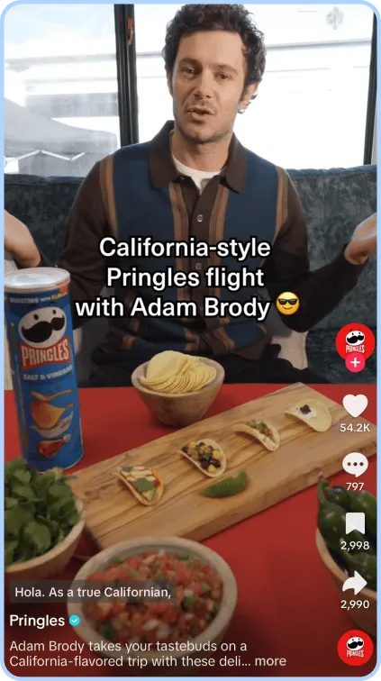Adam Brody presenting Pringles flight in TikTok brand collaboration