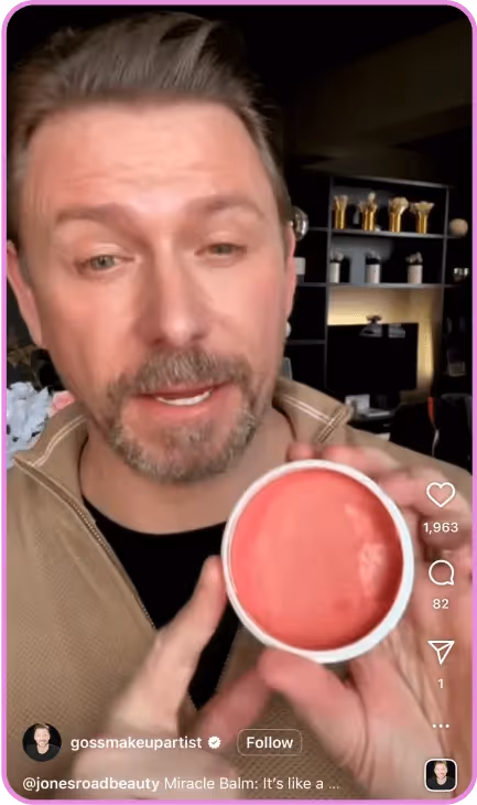 Man showing red makeup balm in Instagram video post