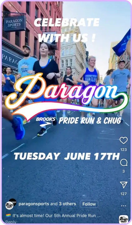 Runners in Pride gear celebrating Paragon Sports' Pride Run event in New York