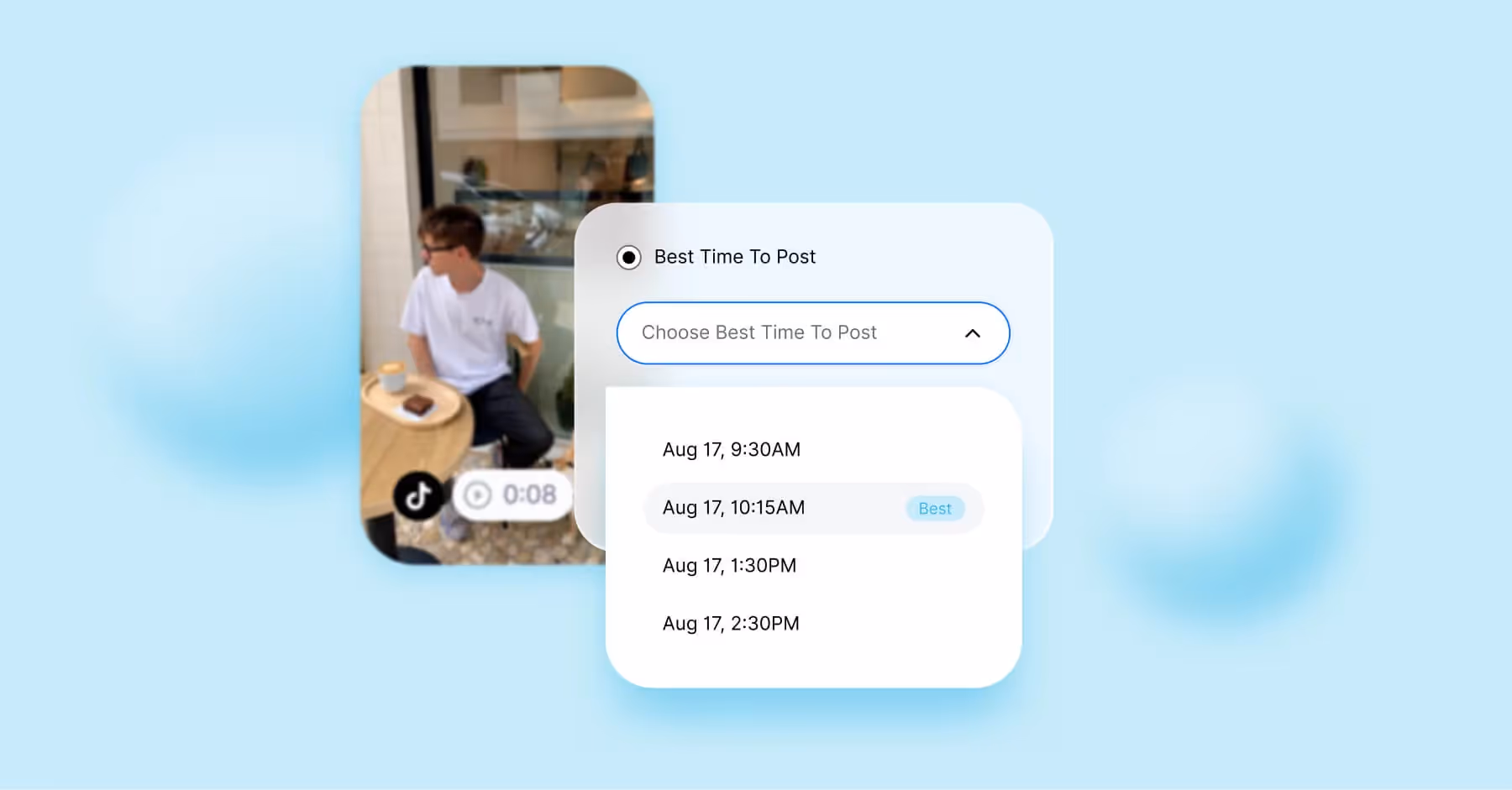 TikTok scheduler showing best time to post on TikTok with Dash Social platform
