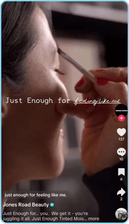 Close-up of woman applying brow makeup in Jones Road Beauty TikTok.