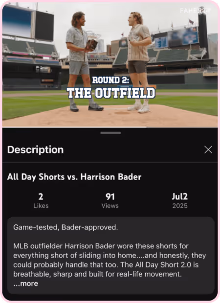 Harrison Bader in a stadium promoting All Day Shorts in a sports-themed social media post