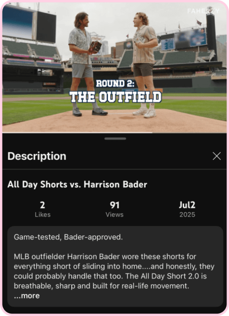 Harrison Bader in a stadium promoting All Day Shorts in a sports-themed social media post