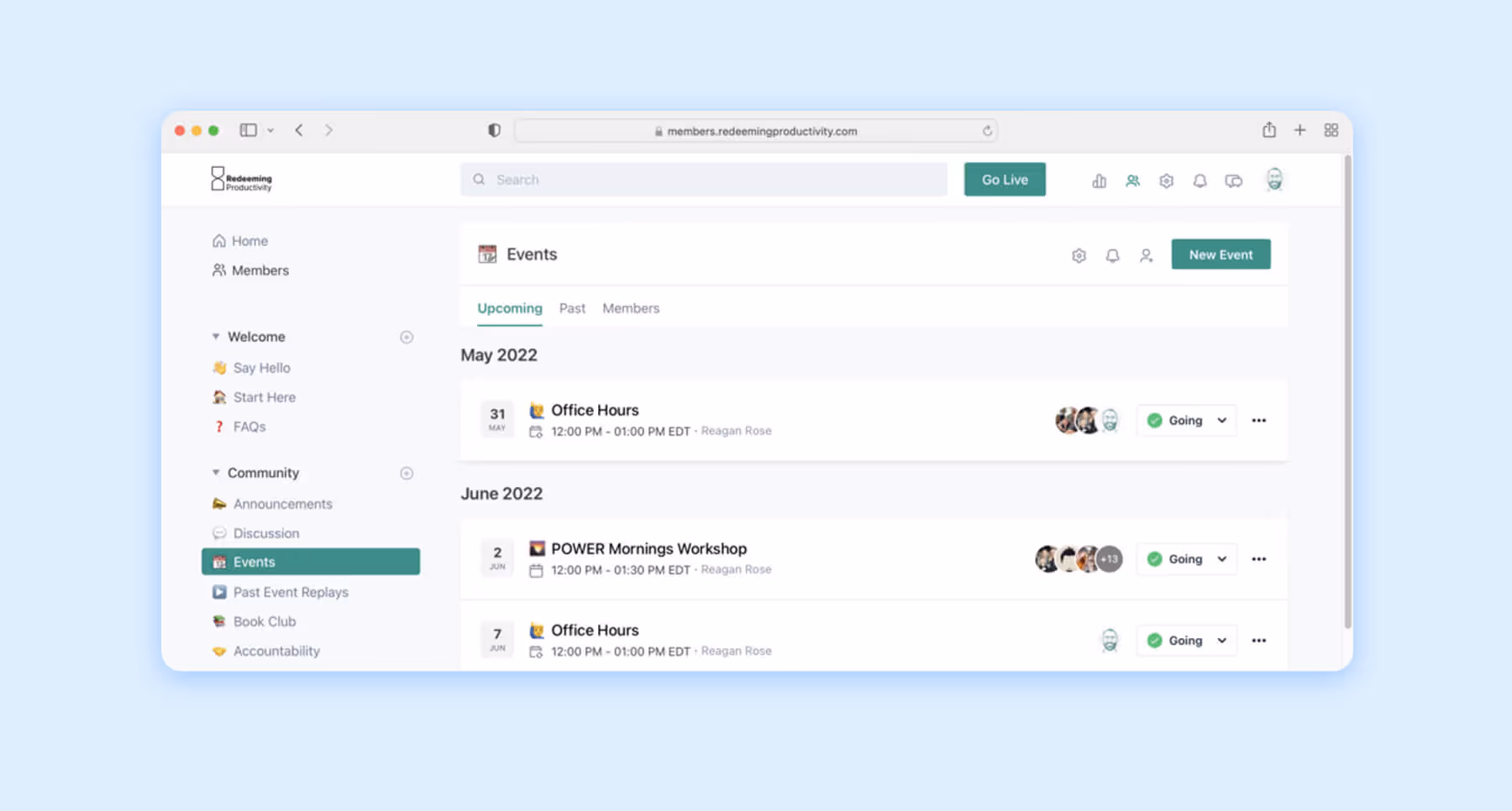 Online forum direct messaging interface with active conversation list and search