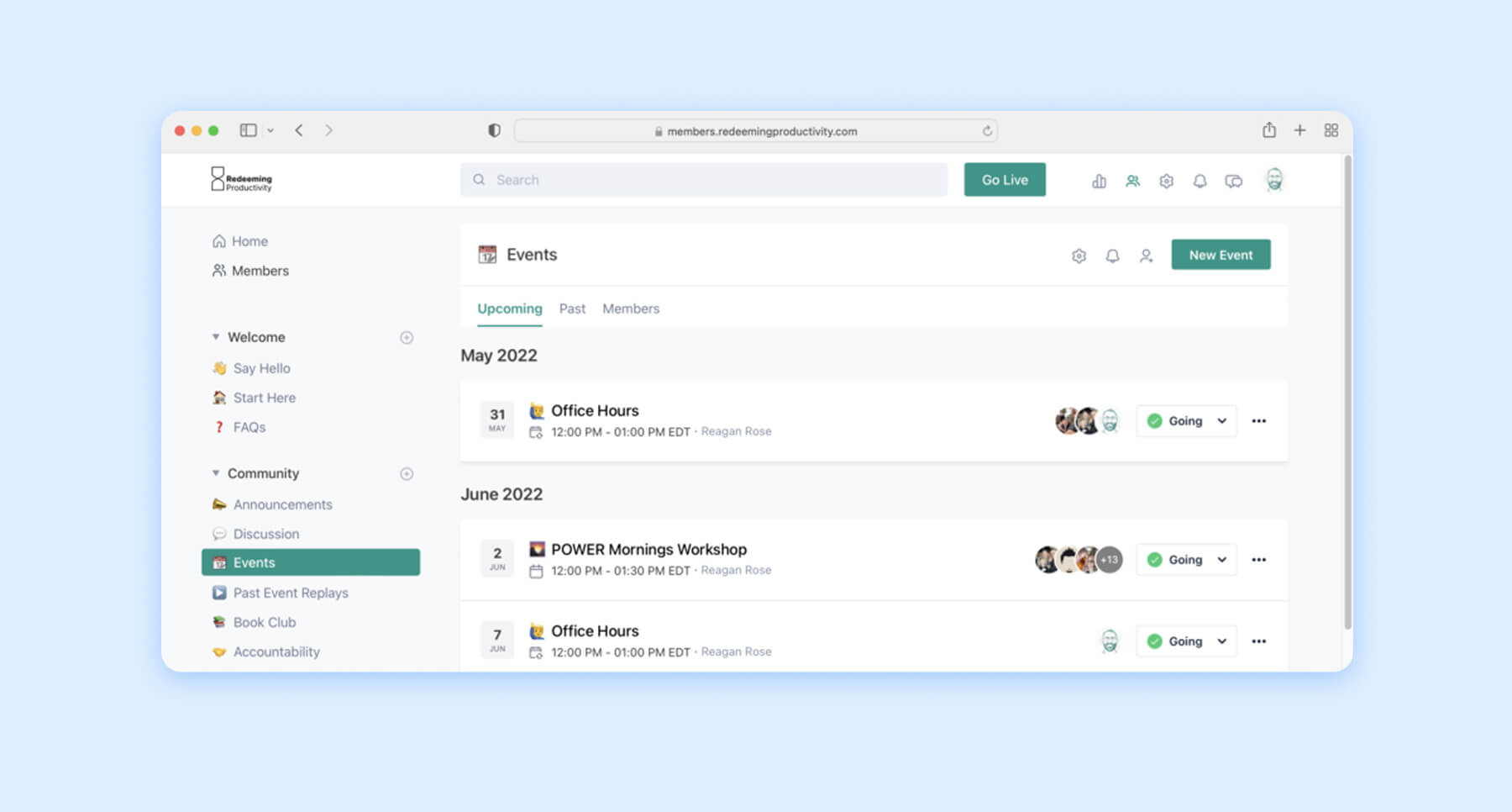 Online forum direct messaging interface with active conversation list and search