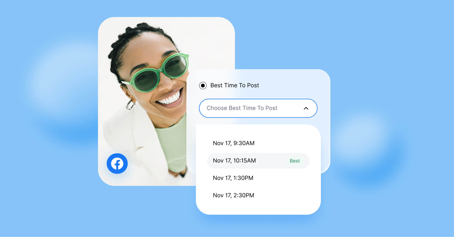 Facebook post scheduler showing optimal posting times using Dash Social for best time to post on Fac