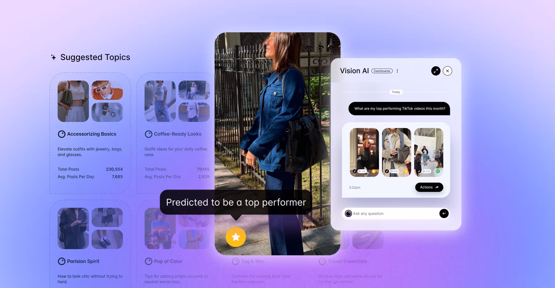 AI marketing automation dashboard by Dash Social predicting top-performing TikTok content.