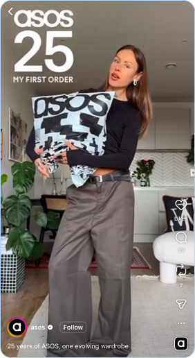 ASOS influencer holding branded package celebrating 25 years milestone
