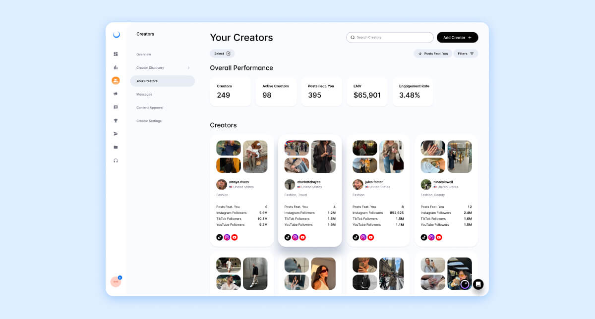 Creator analytics in Dash Social