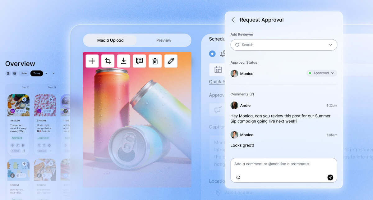 Dashboard showcasing social media collaboration tools