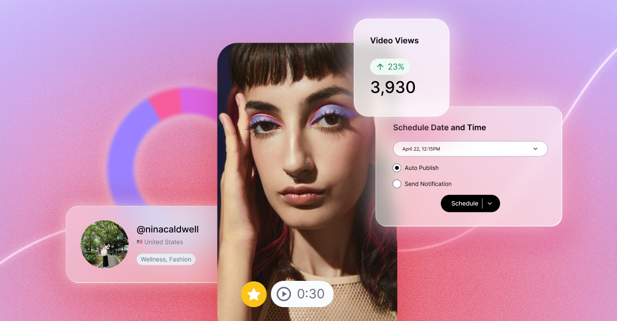 Dash Social social media management platform with creator analytics and content scheduling UI