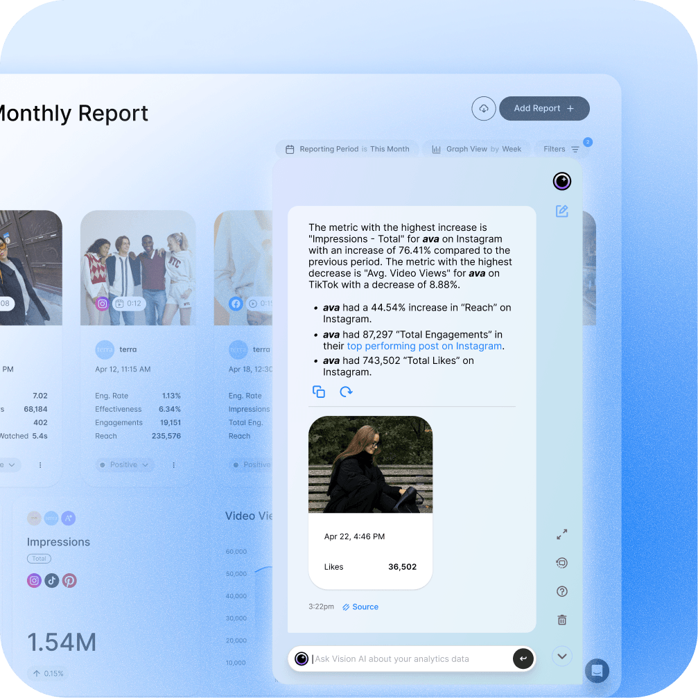 Weekly social report ready for download with email scheduling option on Dash Social platform.