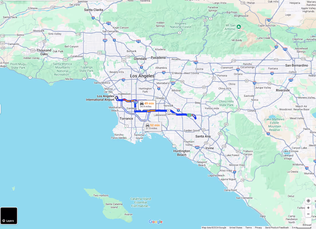 Los Angeles International (LAX) to Anaheim, CA