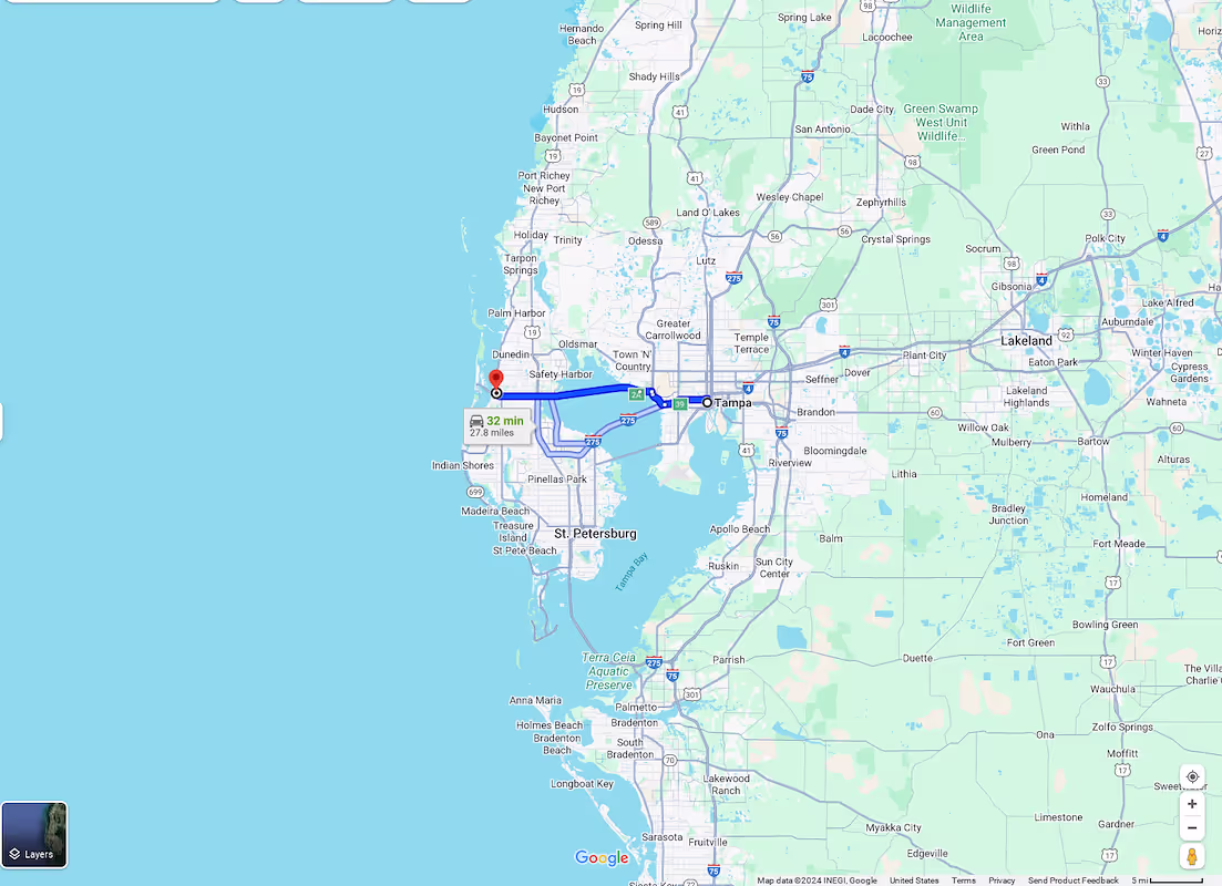 Tampa, FL to Clearwater, FL