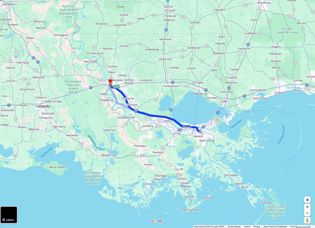 New Orleans, LA to Baton Rouge, LA