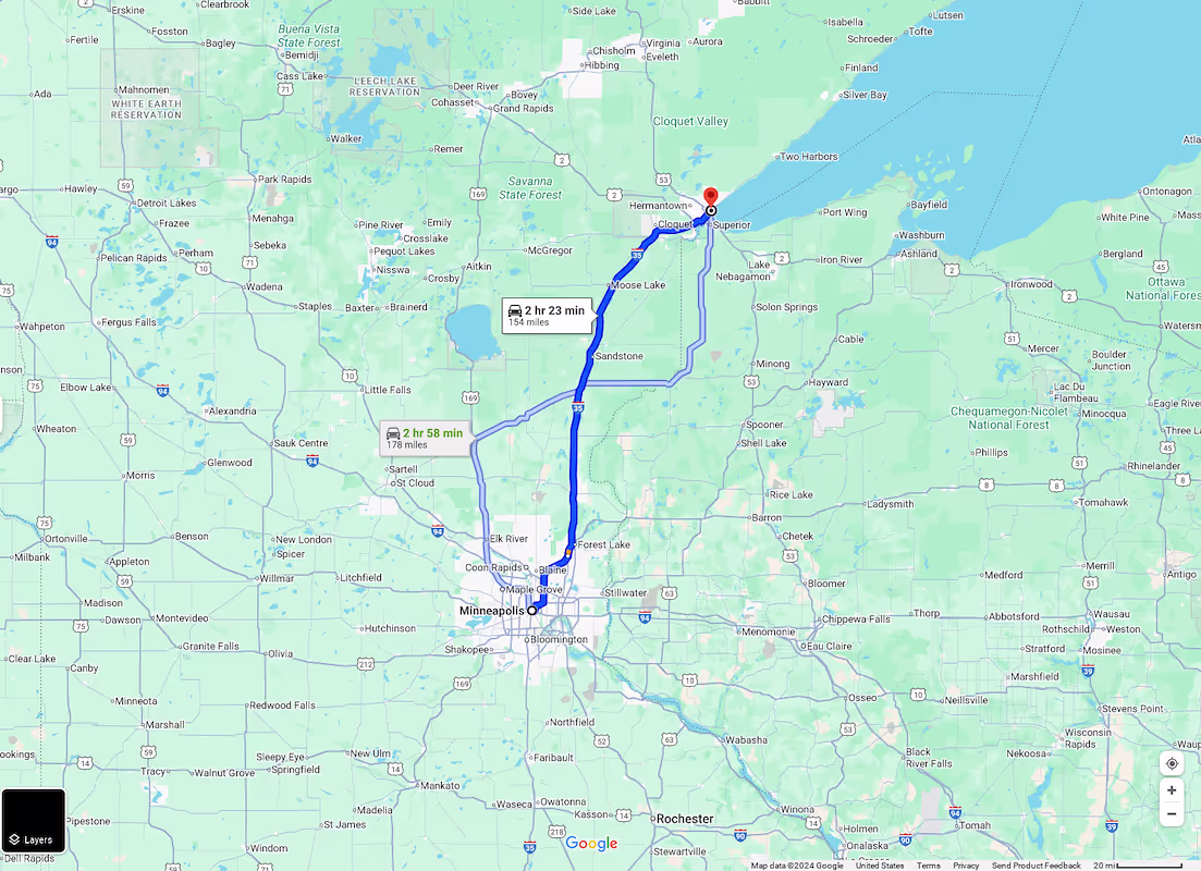 Minneapolis, MN to Duluth, MN