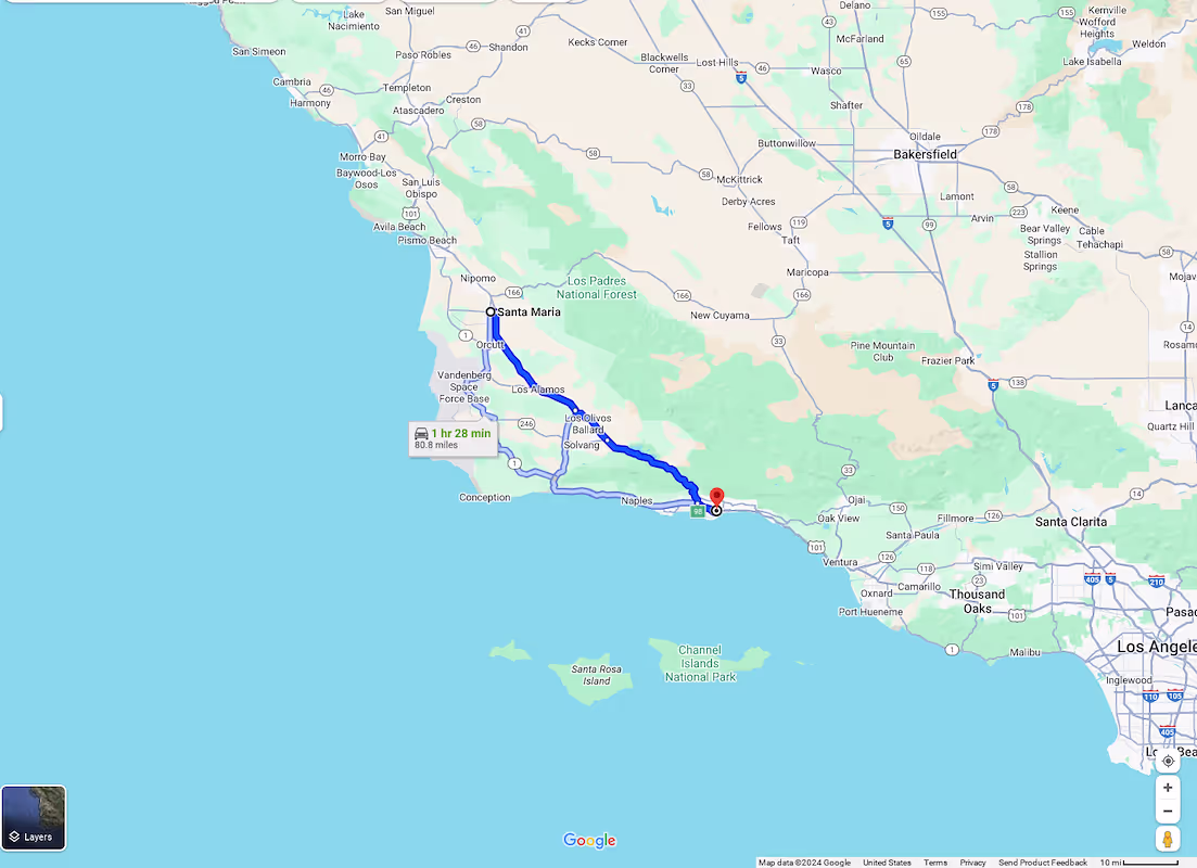 Santa Maria, CA to Santa Barbara, CA