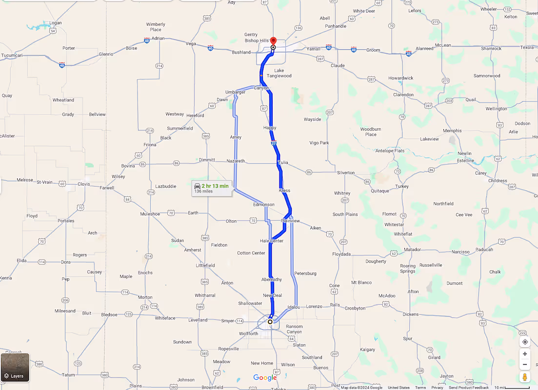 Lubbock, TX to Amarillo, TX