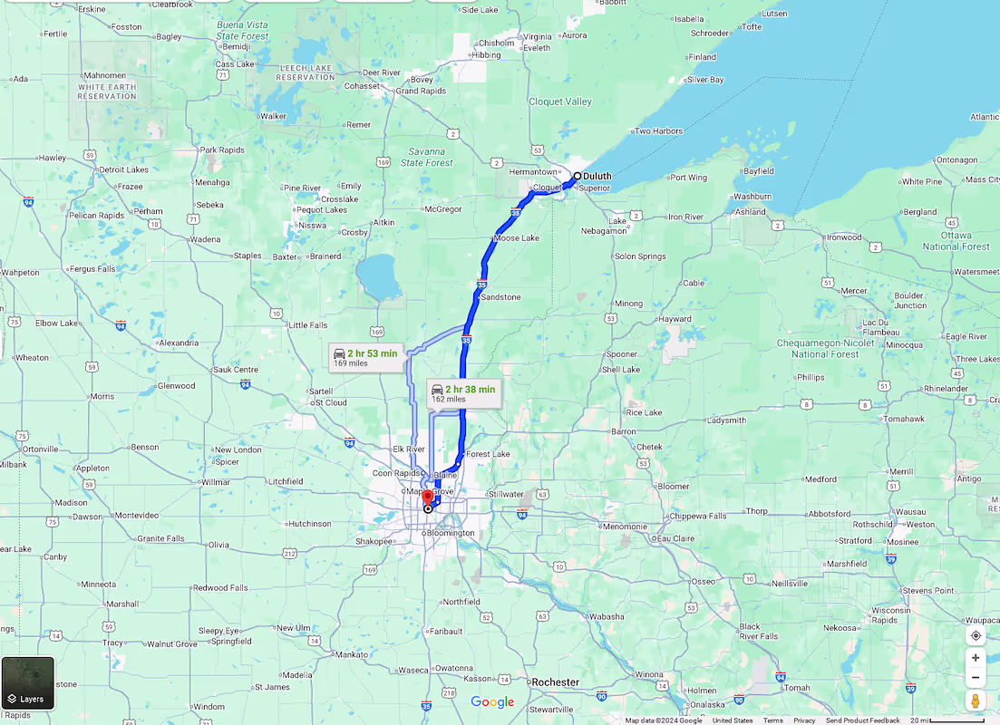Duluth, MN to Minneapolis, MN