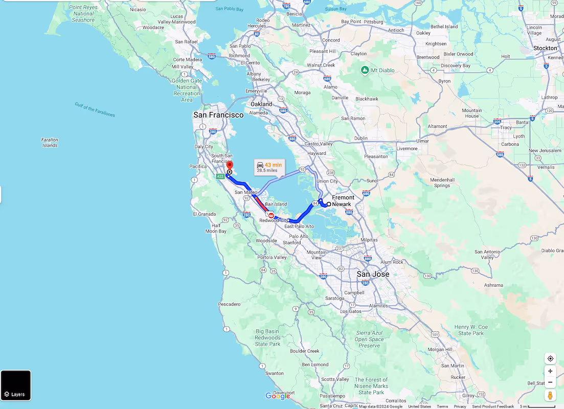 Newark, CA to San Francisco International (SFO)