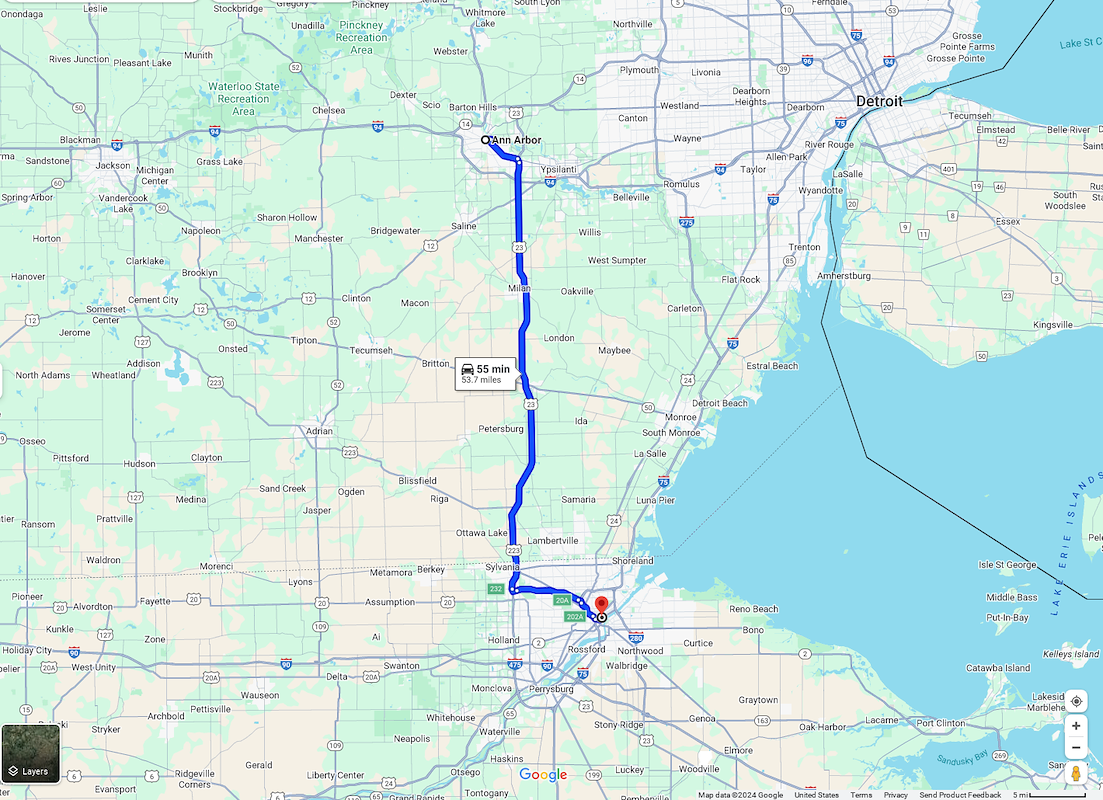 Ann Arbor, MI to Toledo, OH