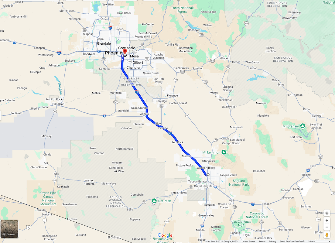 Tucson, AZ to Tempe, AZ