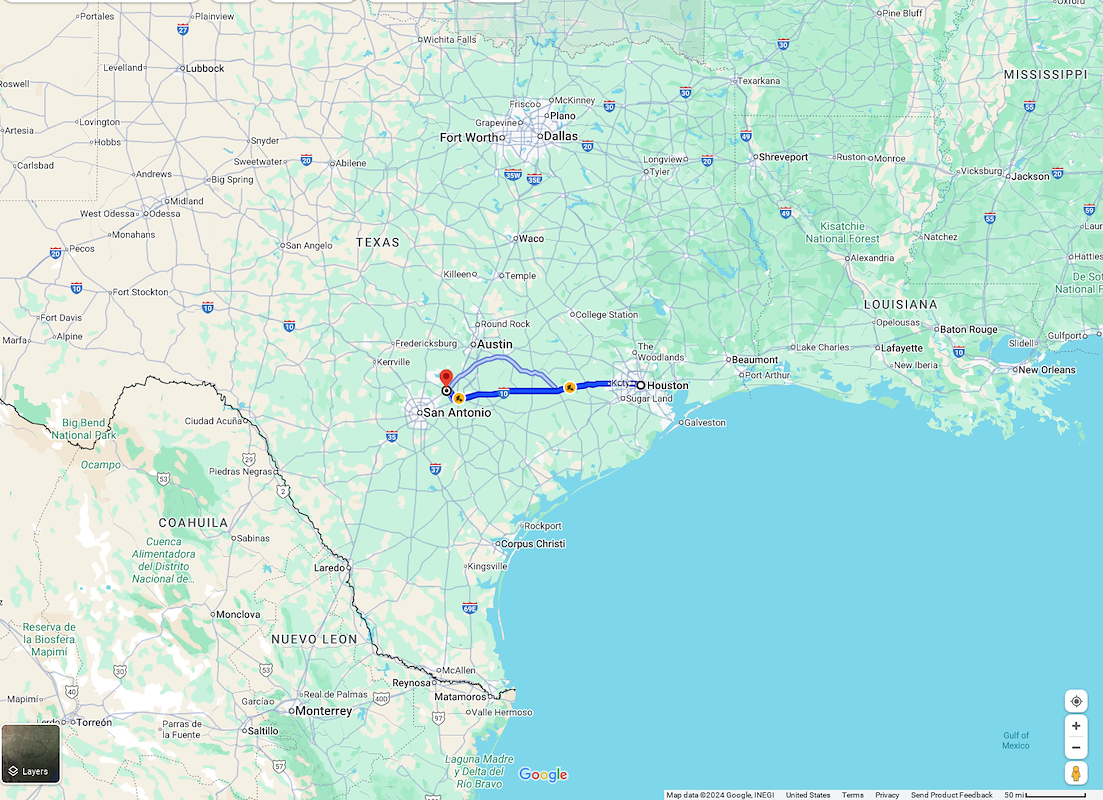 Houston, TX to New Braunfels, TX