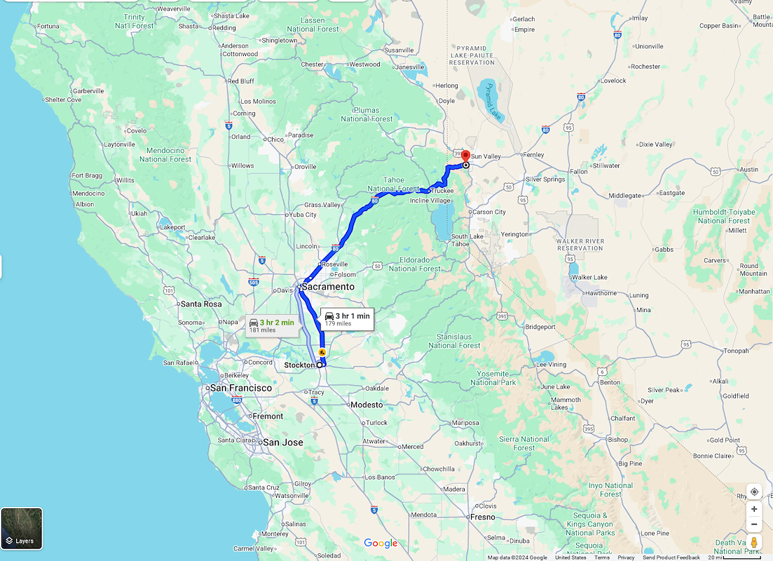 Stockton, CA to Reno, NV