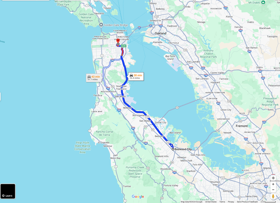 Redwood City, CA to San Francisco, CA