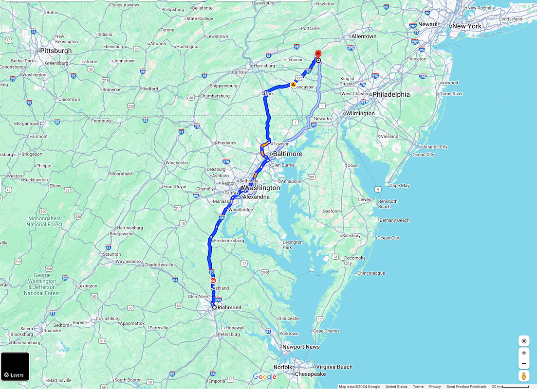 Richmond, VA to Reading, PA