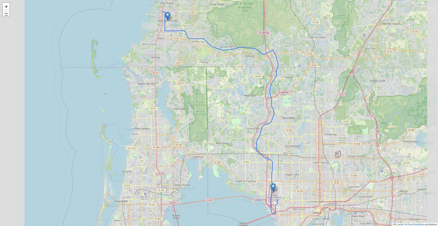 New Port Richey to Tampa Airport, United States