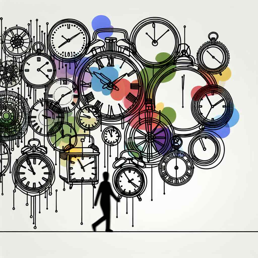 An expression of time, a wall of clocks