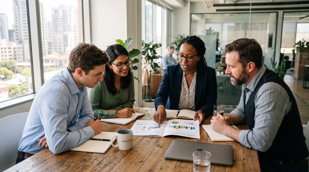 A consultant walking a client through prioritized ERP recommendations on screen