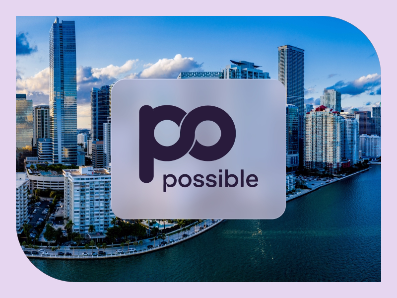 POSSIBLE logo mocked up with the Miami skyline