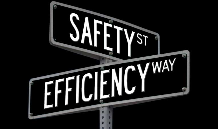 Road signs showing the intersection of Safety Street and Efficiency Way