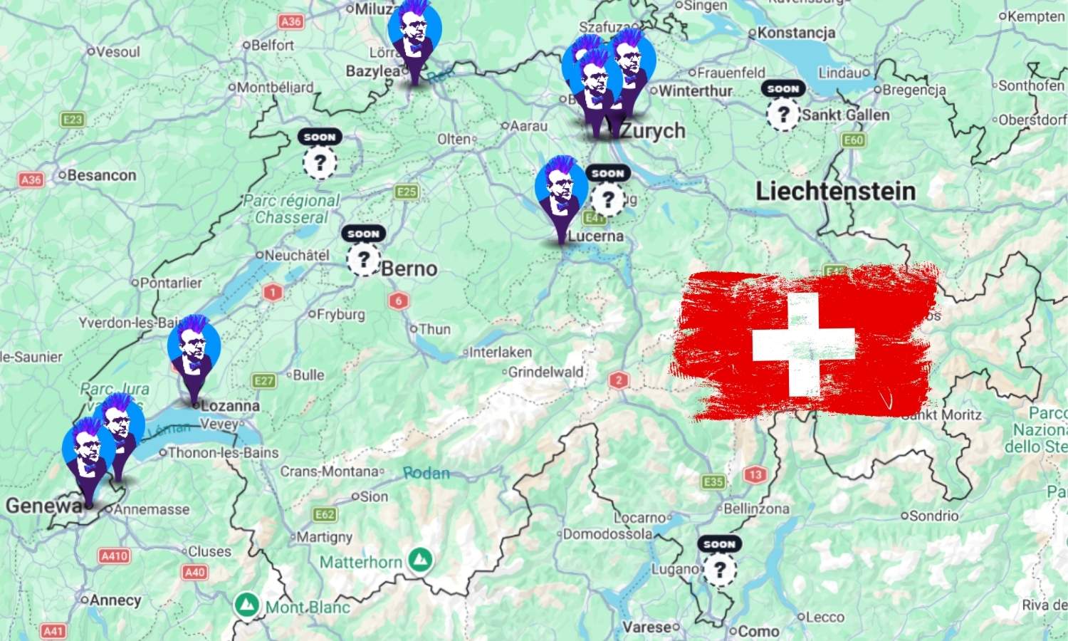 Map of Bitcoin ATMs in Switzerland