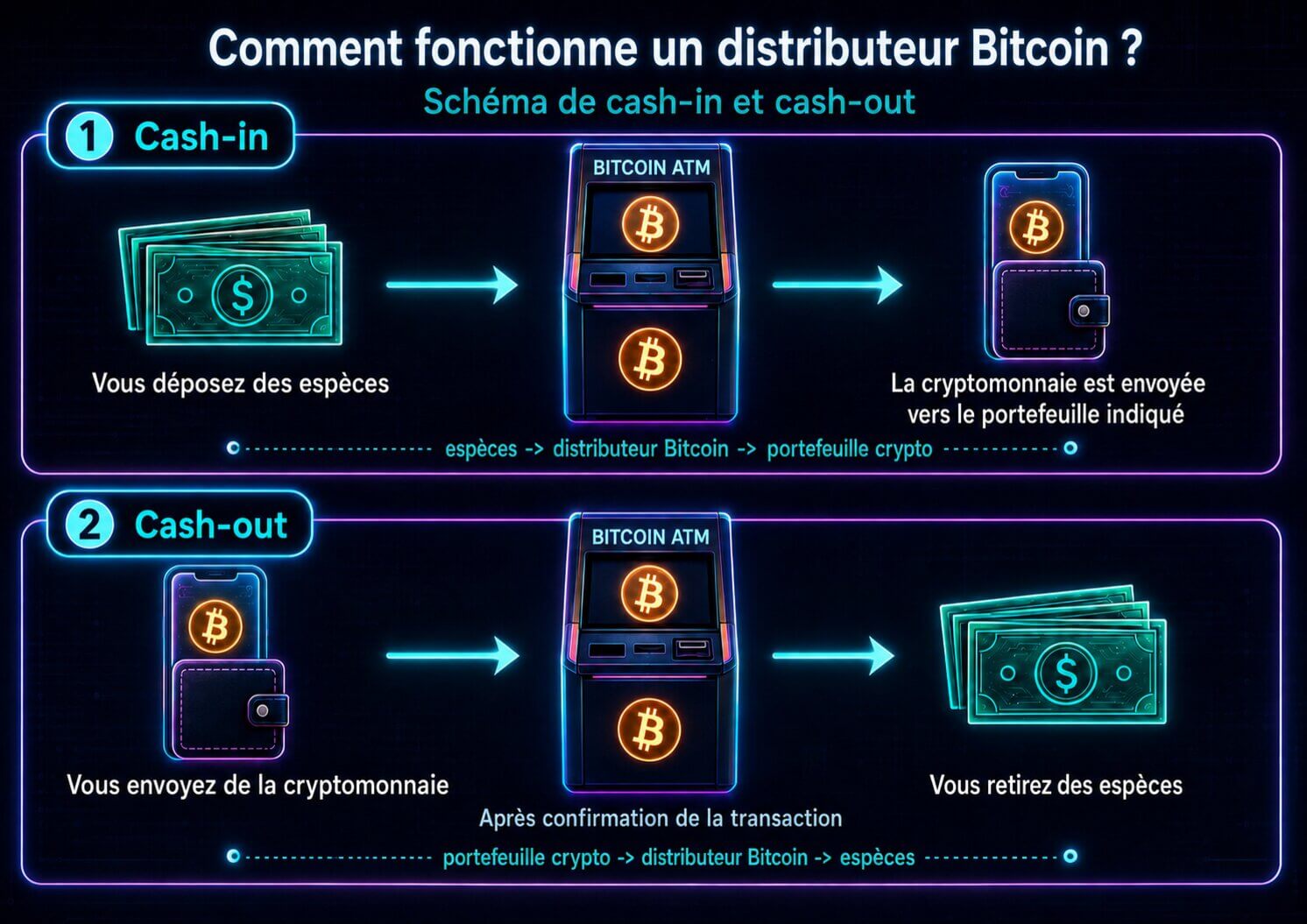 Déroulement, étape par étape, d'une opération en cryptomonnaie sur un Bitcoin ATM en Suisse