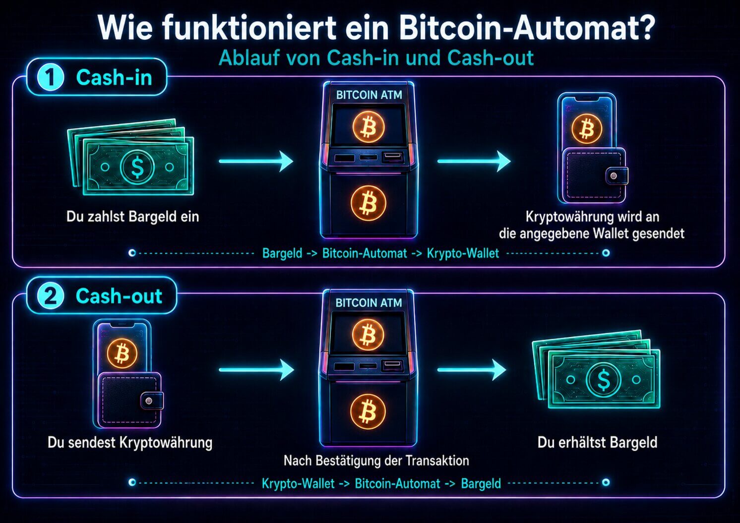 Schritt-für-Schritt-Anleitung für eine Kryptowährungstransaktion an einem Bitcoin-Geldautomaten in der Schweiz