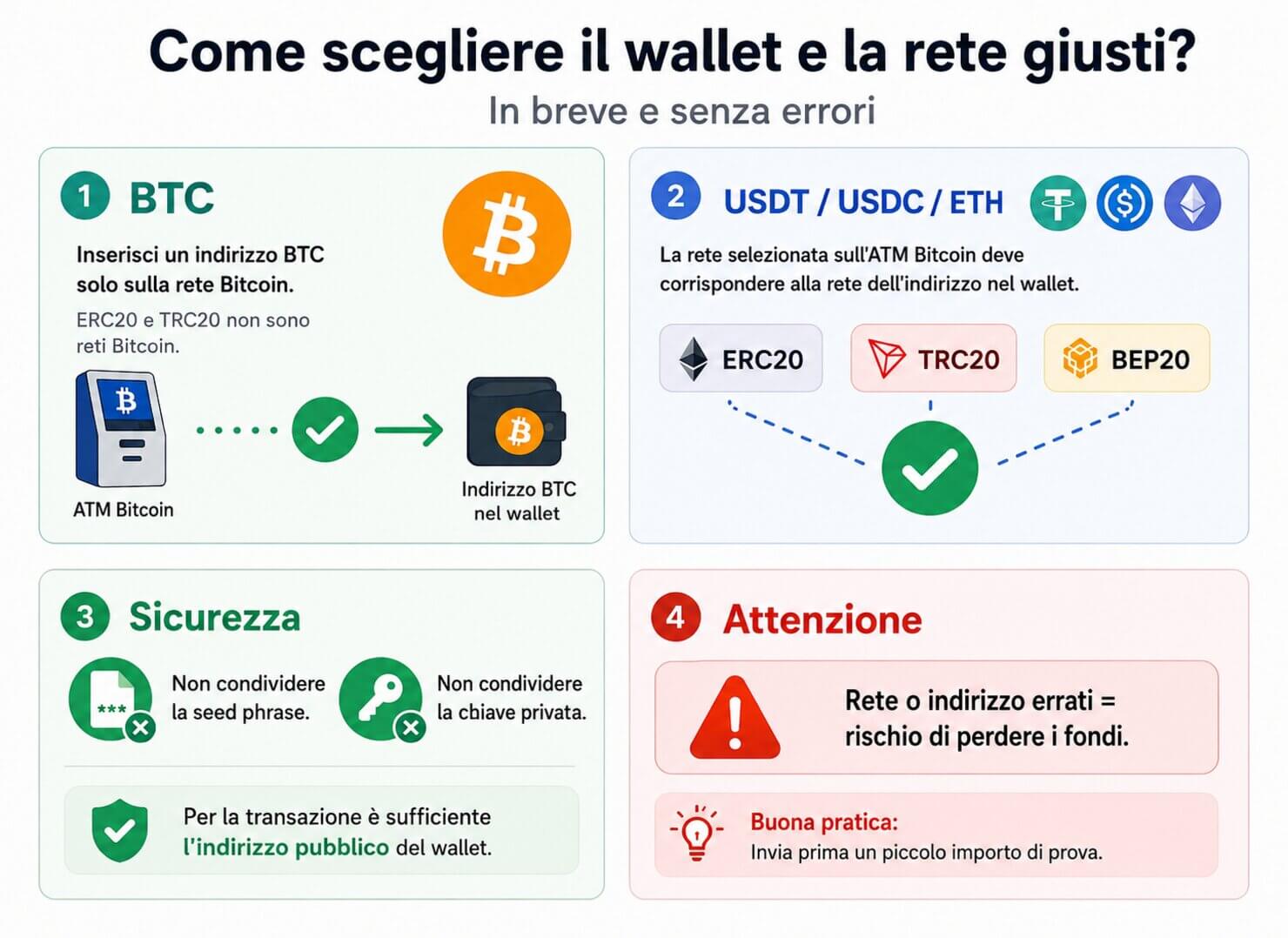 Infografica: come scegliere il portafoglio crypto e la rete giusti