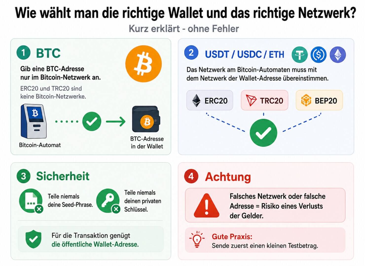 Infografik: So wählst du die richtige Krypto-Wallet und das richtige Netzwerk aus