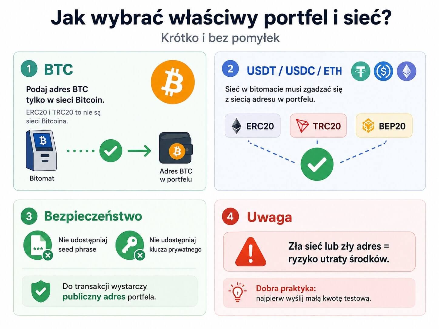 infografika jak wybrać właściwy portfel crypto i sieć