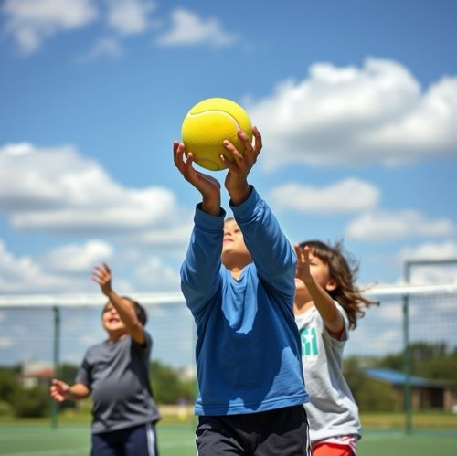 Children playing catch out in the sun